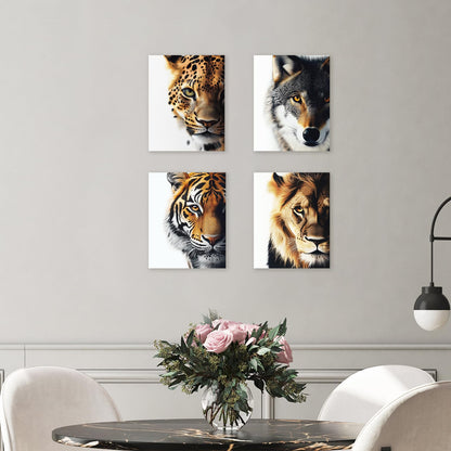 DOODLREAM 4 Pack Unframed Waterproof Animal's Face Decors Canvas Wall Art Tiger Lion Wolf's Head 8 x 10 Inch Canvas Wall Posters for Home Room Office Decoration Gift