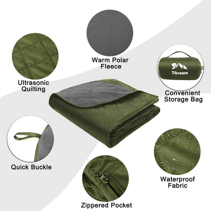 Tikroom Large Waterproof Outdoor Camping Blanket, 80 x 58 inch Fleece Picnic Blankets Windproof Travel Stadium Blanket for Beaches Pets Car Camp Picnic Mat for Both Cold & Warm Weather