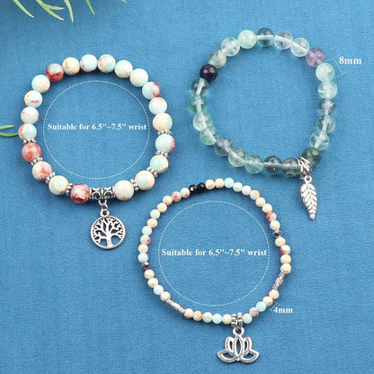 UEUC Tree of Life Yoga Healing Stone Bracelets,Multilayer Lotus Chakra Stone Reiki Bracelet Sets,Anxiety Crystal Natural Stone,for Women Stress Relief(#155)
