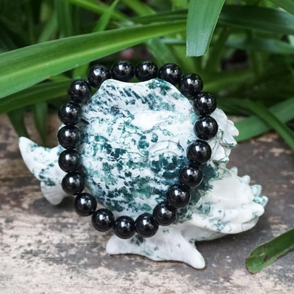 Black Tourmaline Bracelet 10MM | 3A Grade Natural Chakra Crystal Jewelry | Birthstone of October, Fit 7.5" Wrist Size, Bring Luck, Peace & Love, Feng Shui choice for Friends Familys