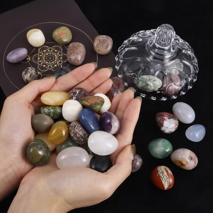 Polished Mixed Healing Crystal Stones Set, 1LB Handpicked Tumbled Rocks Gemstones for Energy Reiki, Meditation, Vase Filler Landscape, Bottom Decoration, Home Decor