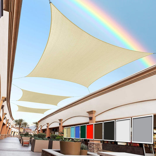 Royal Shade 16' x 16' Beige Square Sun Shade Sail Canopy Outdoor Patio Fabric Screen Awning RTAPS16 - UPF50+ 95% UV Blockage, Heavy Duty, Water & Air Permeable (We Make Custom Size)