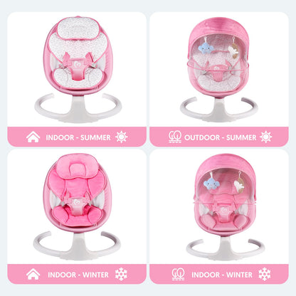 Bluetooth Baby Swing for Infants, Compact & Portable Pink Baby Girl Swing, 3 Seat Positions, 5 Swing Speed, 10 Music, Remote Control, Plug-in Power, Reversible Cushion, mecedora eléctrica para Bebe