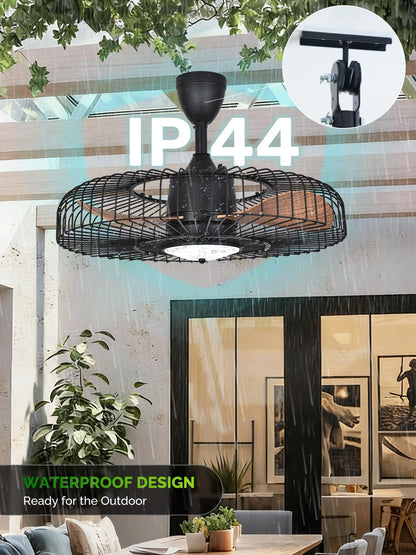 Orison Outdoor Ceiling Fans with Lights for Patio, 24" Weatherproof Ceiling Fan, Gazebo Fan Remote & APP Control, 3CCT Dimmable,Caged Plug in Ceiling Fan with Hanging Hook for Pergola Porch Canopy