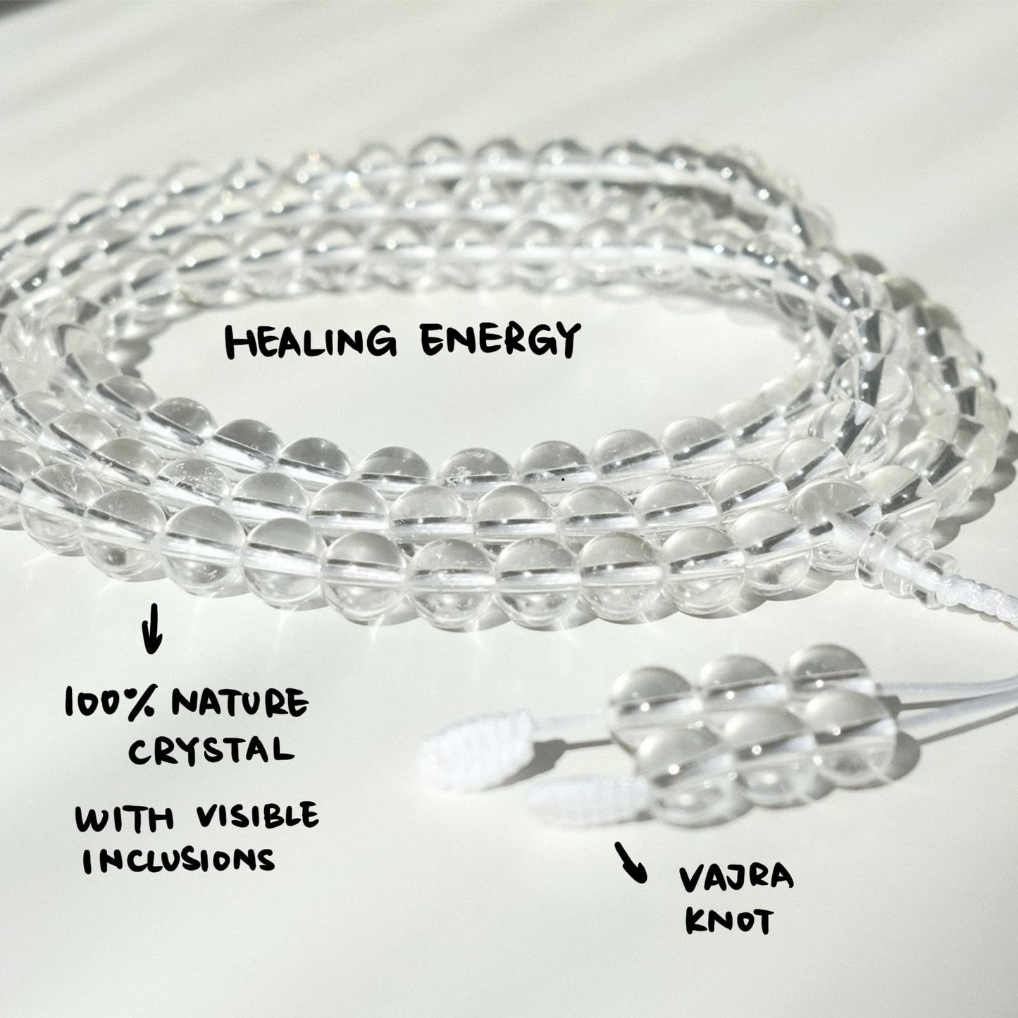 Authentic Tibetan Natural Crystal Mala Beads 108, Buddhist Prayer Beads Sphatik Mala, Clear Quartz Gemstone Bracelets, Meditation Japamala Chakra Necklace for Women and Men