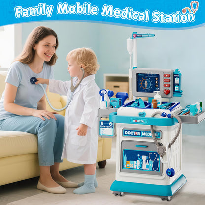 Doctor Kit for Toddlers 3-5, Pretend Doctors Play Set with Cart, Costume and Stethoscope for Kids Aged 3 4 5, Role Play Medical Toys for Girls Boys, Christmas Birthday Educational Gift for Toddler
