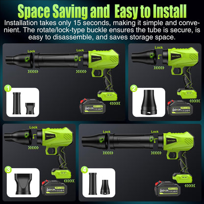 Leaf Blower Cordless with Battery and Charger 1000,000 RPM Handheld Lightweight Patio Cleaning Blower Set Extended Nozzle Design Blowing Leaves and Dust Car Dryer (Green)