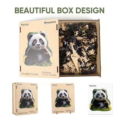 Wooden Jigsaw Puzzle, 200 Pcs Unique 3D Shape Jigsaw Puzzles, Wood Puzzle Gift Box Packing, Medium Size Letter, Creative Gift for Adults, Fun Challenging (200PCS, Panda)