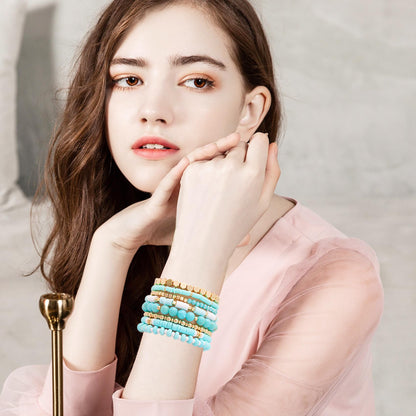 GOOJIDS Surfer Heishi Clay Bead Bracelets for Women Bohemian Stackable Gold Plated Beaded Stretch Bracelets Elastic Layering Friendship Bracelets Set Boho Jewelry