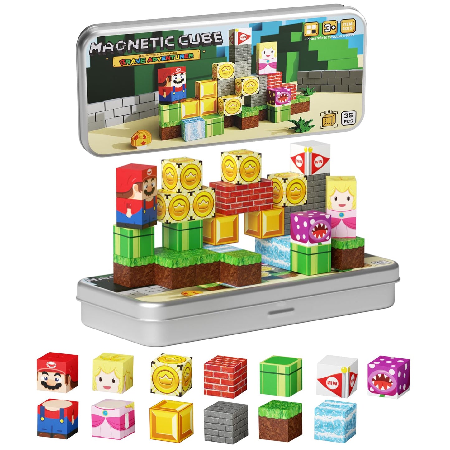 MEIQ Mini Magnetic Blocks STEM Toys for Kids Ages 3-8, 35PCS Travel Building Set with Magnetic Storage Tin Box, Educational Construction Toys for Toddlers, Preschool Birthday Gift for Boys & Girls