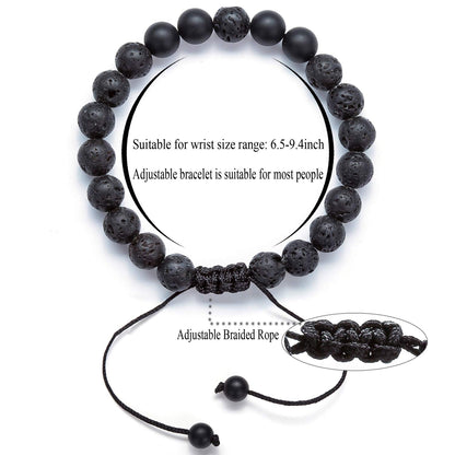 Hamoery Men Women 8mm Lava Rock Aromatherapy Anxiety Essential Oil Diffuser Bracelet Braided Rope Natural Stone Yoga Beads Bracelet Bangle(Set 3)