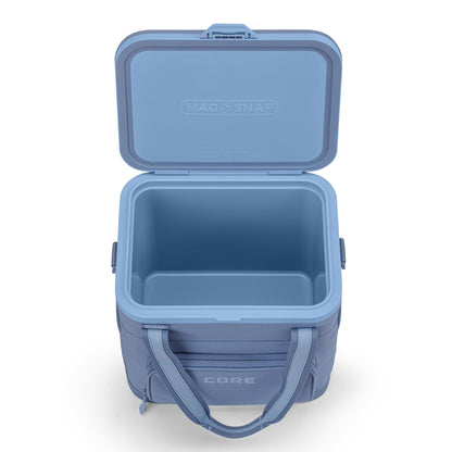 CORE Magnetic No Zip 24 Can Soft Cooler | Insulated Hard Liner Ice Chest Box | Best Portable Soft Cooler for Food & Beverages for Tailgating, Car Camping, and Family Beach Picnics (Steel Blue)