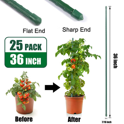 TINGYUAN Garden Stakes 36 Inches Steel Plant Stakes Tomato Stakes 3ft Pack of 25