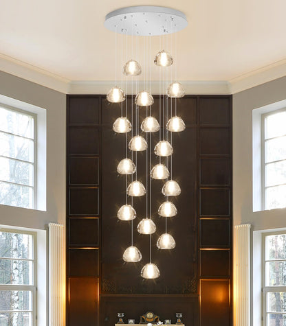 dolria 20-Light Modern Chandeliers for Entrance High Ceiling Chandelier Living Room Lights Fixture LED Ceiling Lamp Bubble Crystal Adjust Hanging Pendants Lighting for Stairwell Hallway Foyer