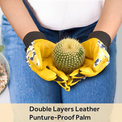 OIZEN Cowhide Leather Thorn Proof & Puncture Resistant Gardening Gloves for Women and Men, Touchscreen Compatible Working Gloves for Weeding, Digging, Planting, Gardening Gifts for Women, Size Medium