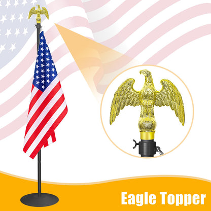 Wphold Indoor Flag Pole and Stand with 3x5 Ft American Flag & Golden Eagle Topper – 8FT Heavy Duty Flagpole Kit with Tangle-Free Rotatable Hooks & Stable Round Base for Office, Classroom, Home Decor