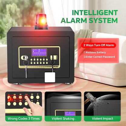 Safe Box with Digital Keypad & Alarm System - Electronic Lock Box for Jewelry Cash with Adjustable Shelves - Includes LED Light & Fireproof and Waterproof Bag(0.8/1.0/1.3/1.53/2.5Cuft)