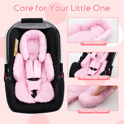 Infant Car Seat Insert with 3 Shoulder & Crocth Covers, Thickened Carseat Head and Body Support for Infant, Reversible Baby Car Seat Cushion for Boys Girls, Soft Mink Dot Newborn Insert for Preemie