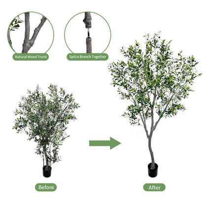 Faux Olive Tree, 8 Feet Realistic Faux Olive Tree Trunks & Leaf Fruits for Home Décor Accents, Perfect for Living Room & Office - Olive Trees Artificial Indoor