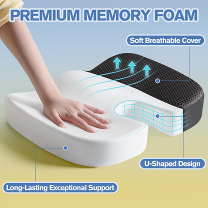 Mureon Seat Cushion for Office Chairs, Large Memory Foam Cushion for Car, Pressure Relief Ergonomic Chair Cushion with Non-Slip Cover for Soft Support for Hip All Day Comfort - Black