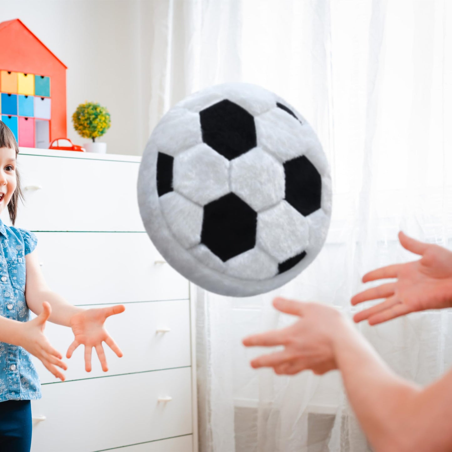 CHORONMO Soccer Pillow - Fluffy Plush Throw Pillow, Soft Stuffed Round Cushion, Decorative Sports Toy Gift for Kids, Boys, Girls, Child, Baby Room Decor