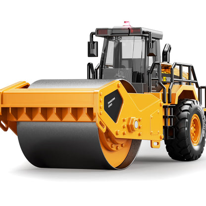 Pupu Pig Kids Metal Construction Toys - Steam Roller, Upgraded Construction Vehicle with Lights and Sounds, Die-Cast Model Toy Car, Road Roller Toy for Boys Girls Toddlers Kids Gift, Ages 3+, Yellow