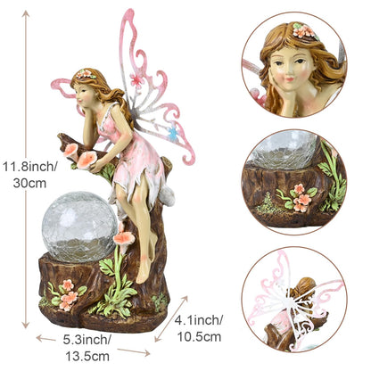 Yiosax Garden Fairy Statue Outdoor Decor-Solar Flower Fairy Figurines-Garden Fairies Statues Decoration for Outside Lawn Yard Patio,Garden Ornament Gift,Tall 11.8 Inches