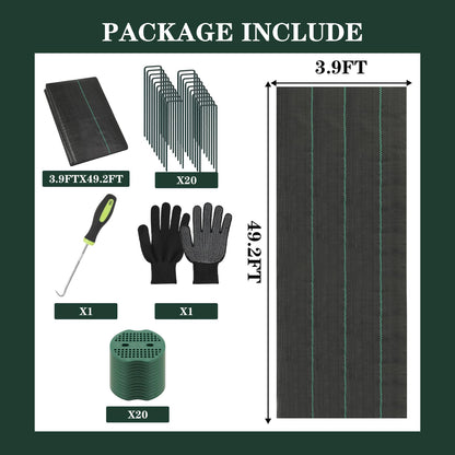 4ftx50ft Premium Weed Barrier Fabric, 3.2oz Heavy Duty Landscape Fabric with Hook Staples Gaskets Gloves, High Permeability Garden Cloth Mat Good for Landscaping Weed Blocker Fabric Garden Bed Cover