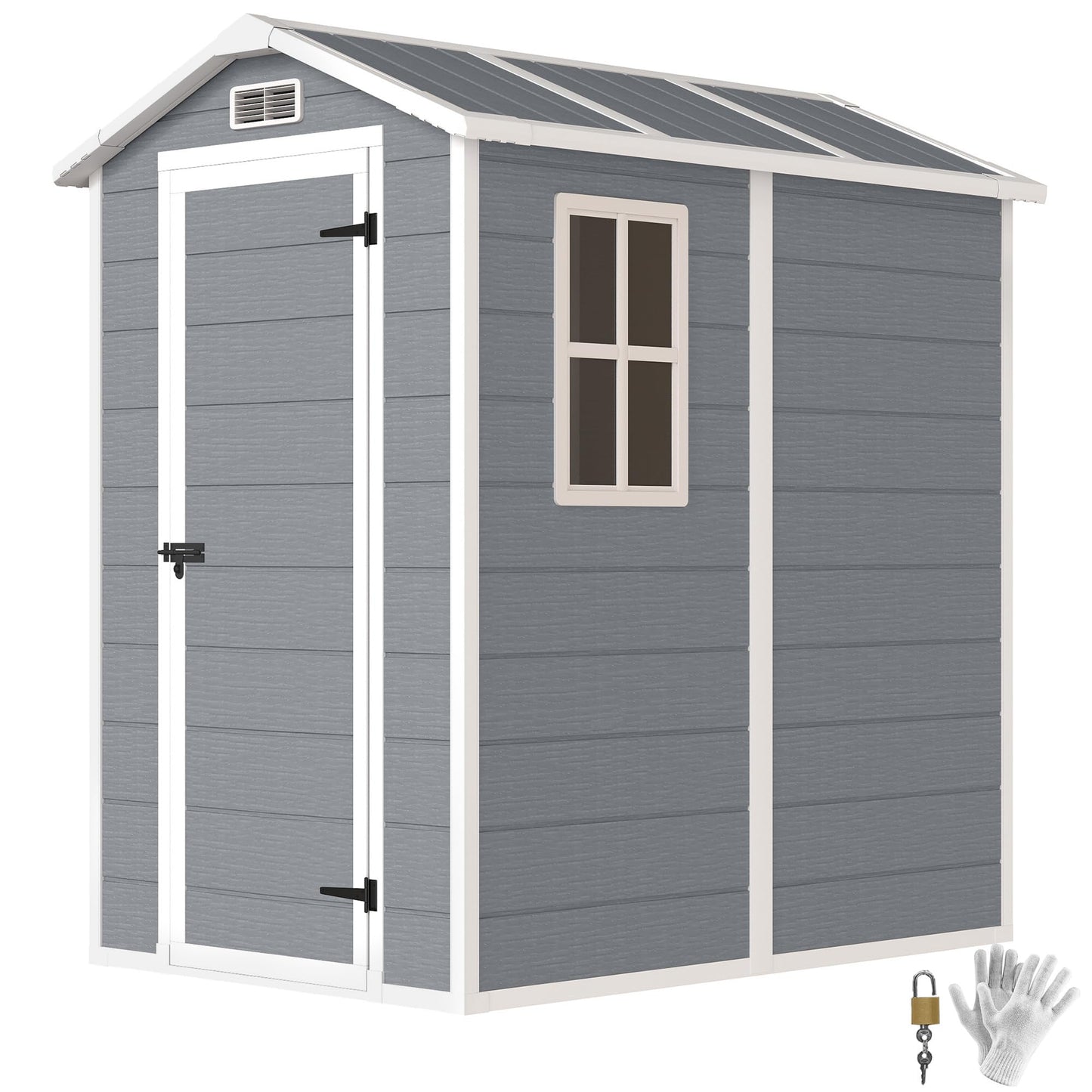 Outsunny 6' x 4' Outdoor Storage Shed, Waterproof Resin Plastic Shed with Floor, Window, Lockable Doors and Vents, All-Weather Garden Tool Shed for Backyard, Patio, Lawn, Gray