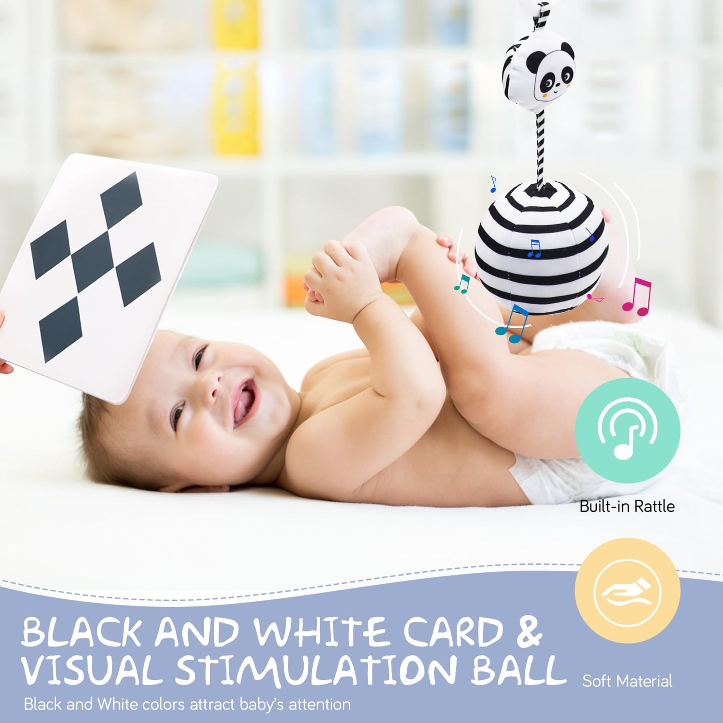 vocheer Black and White Baby Toys, 7 in 1 Sensory Toys for Infants, Tummy Time Toy Newborn 0-3 Months Brain Development, High Contrast Baby Cards Infant Montessori Toy Gift