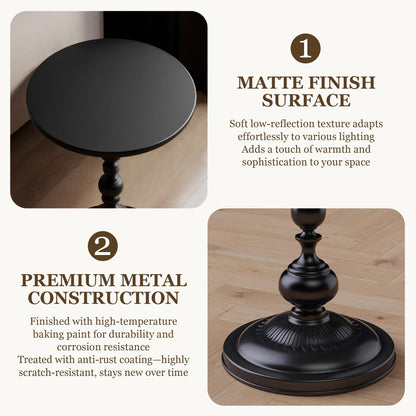 NTSJJTSS Side Table - Small Round Metal Accent Table for Living Room, Bedroom, Office - Modern Matte Black Pedestal Coffee Table for Small Spaces - 21" Height, Compact Drink Table for Sofa, Corners