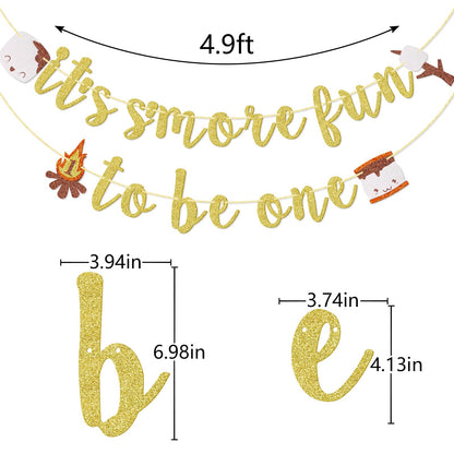It’s S’more Fun to Be One Banner, Camping Themed 1st Birthday Banner, S'mores Birthday Decor for Baby Boy and Girl, One Happy Camper Decor