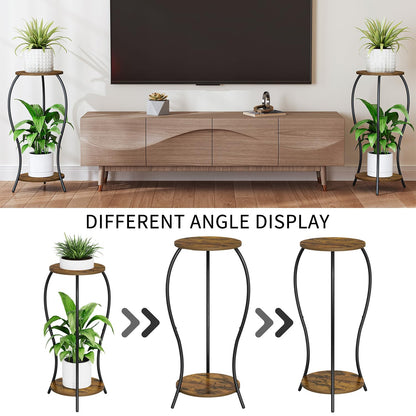 VYUOL Plant Stand Indoor, 2 Tier Round Tall Plant Stand, Flower Pot Stand, Plant Shelf Rack, Corner Plant Stand for Planter Garden Balcony Patio Living Room, Retro