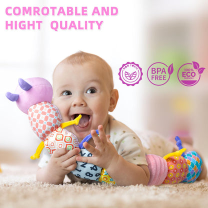 Baby Infant Musical Toy Soft Stuffed Animal Toy with Multi Textures,Rattle,Crinkle,Newborn Baby Toy for 0 3 6 9 12 Months Girls Boy Gift,Caterpillar，Pink