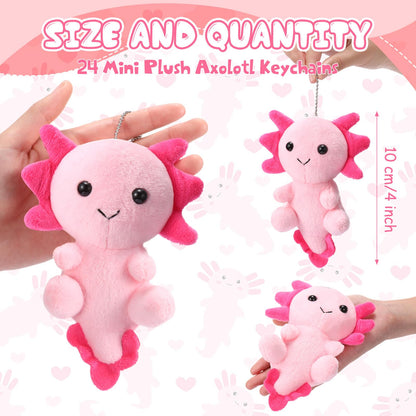 Blueweenly 24 Pcs Axolotl Keychains Plush Toys, 4 Inch Kawaii Cute Axolotls Stuffed Animal for Boys Girls, Kids Doll Ornament for Kindergarten Classroom Prizes Birthday Gifts Party Favors(Pink)