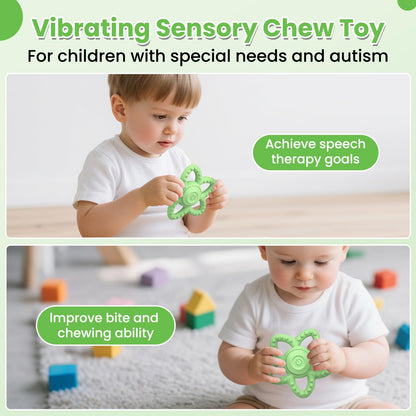 Vibrating Teether for Baby - Dual Use Vibrating Soother for 3-6 Months/6-18 Months & Sensory Toys for Kids with Autisms, Baby Teething Toys with 3 Vibration Modes (Green)
