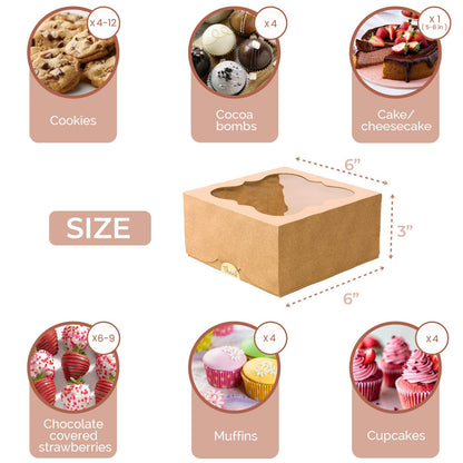 20 Pack Cookie Boxes for Gift Giving – 6X6X3 Inches Bakery Boxes with Window - Extra Thick Small Cookie Containers for Treats, Desserts, Strawberries, Cupcakes, Candy, Charcuterie, Baked Goods, Pastry