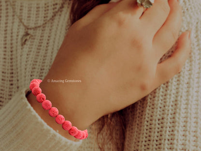 Amazing Gemstone Red Lava Bracelet, Gifts For Men & Women - Protection Healing Crystal Bracelet - 8mm Gemstone Beaded Adjustable Bracelet, Pulseras Para Hombres Mujer Stocking Stuffers