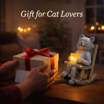 Lyeasw Cat Solar Garden Statues - 4inch Outdoor Decor for Patio, Lawn, Yard, Porch- Miniature Cute Cat Outdoor Figurine with LED Lights - Housewarming Birthday for Women, Mom, Cat Lovers