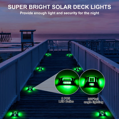 CREPOW Solar Green Deck Lights Driveway Dock Lights St. Patrick's Day Decor Light- 8 Packs Waterproof 1200mAh Outdoor LED Aluminum Dock Lighting Road Markers for Driveway Sidewalk Garden Pathway Yard