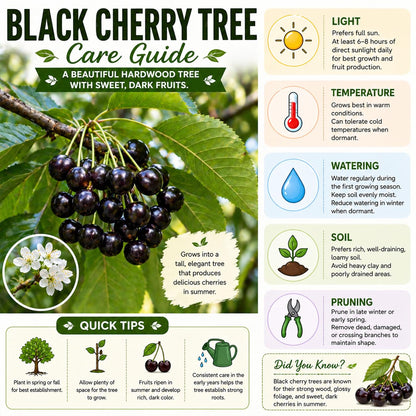 Black Cherry Tree Live Plant, 1 Year Old Sweet Cherry Bare Roots 1.5-2 Feet, Dormant, Hardy Shade Tree for Garden or Landscape