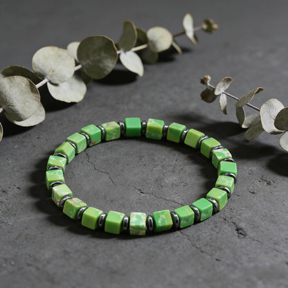 MQCEHTI Nature Stone Bracelet for Women, Boho Beaded Chakra Turquoise Jasper Handmade Stretch Healing Western Jewelry (Light Green)