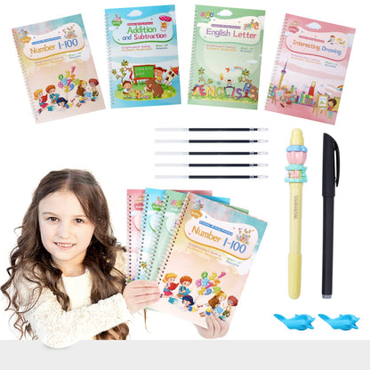 CosyCorner Magical Handwriting Workbooks Handwriting Practice Magic Copybook, Handwriting Aid Magic Pen Reusable Copybook Grooves Template Design for Children (5)