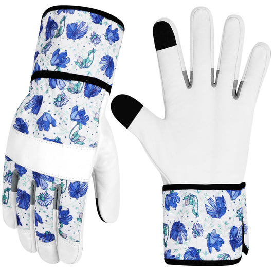 MERTURN Leather Gardening Gloves for Women Garden Gloves Thorn Proof Touch Screen Design Heavy Duty Working Yard Gloves for Planting, Digging, Pruning, Color B