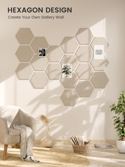 Fluxynara Hexagon Cork Board Alternative for Walls Decor-8-Pack Felt Bulletin Board Tiles,with 30 Pushpins,50 Adhesive Tabs for Office,Classrooms & Home Pin Board Felt Board-Oatmeal