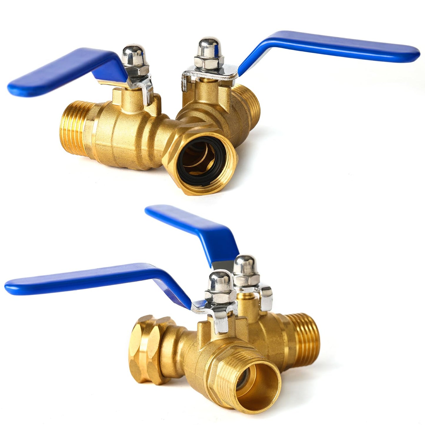 Garden Hose Splitter 2 Way Heavy Duty, Brass Faucet Adapter With Long Handle For Gardening Water Hose Shut Off Valve Hose Connector Fittings Outdoor Water Spigot Hose Bib Y Splitter