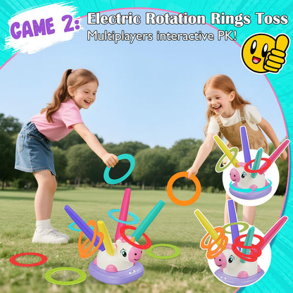 Unicorn Toys for Girls - 3 in 1 Outdoor Toys for Kids Ages 4-8: Stomp Rocket Launcher, Musical Jumping & Ring Toss Games with Remote Control - Outside Toys for 3 4 5 6 7 8 Year Old Girls Birthday Gift