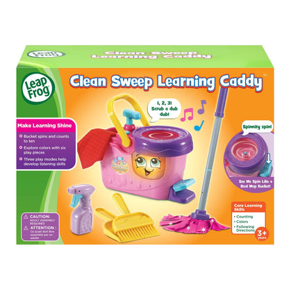 LeapFrog Clean Sweep Learning Caddy, Kids Mop and Broom Cleaning Toy Set for Ages 3-5, Pink