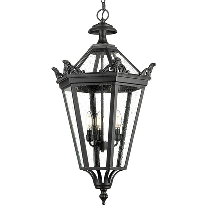 Emliviar 32 Inch Outdoor Front Door Hanging Light, Farmhouse Exterior Pendant Lantern Waterproof Ceiling Mount with Seeded Glass, Black Finish, XE283H BK