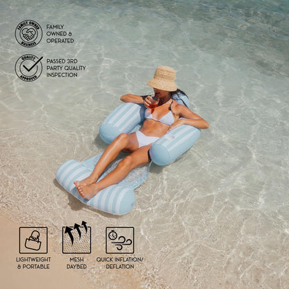 FUNBOY Coastal Stripe Mesh Chair 2-in-1 Water Chair with Cooling Mesh and Water Hammock Inflatable Pool Float.